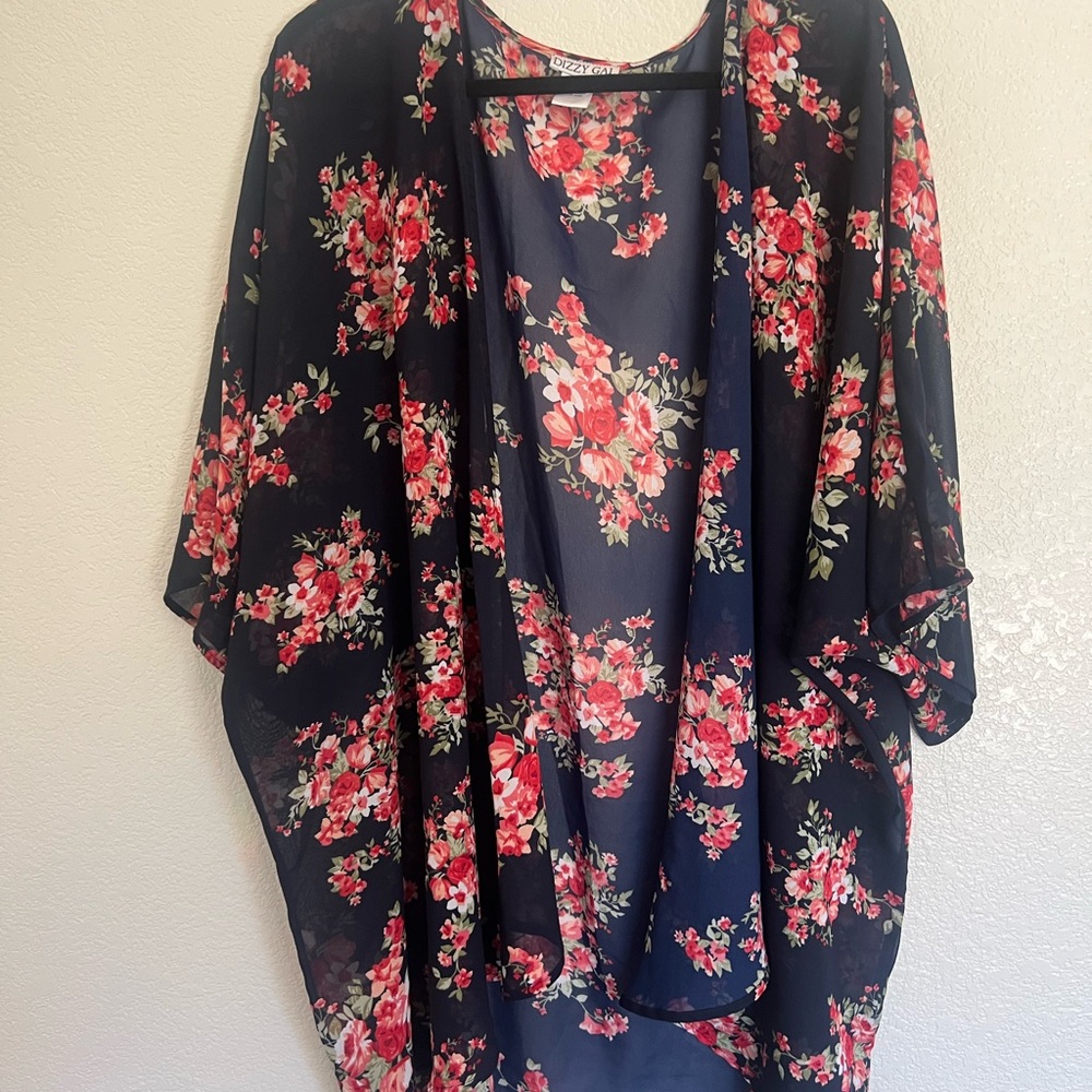 Dizzy Gal Navy Floral Sheer Kimono